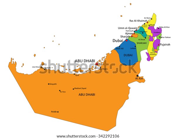 arabiemiraatit kartta Värikäs Arabiemiraatit poliittinen kartta selvästi merkitty 