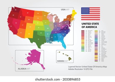 Colorful United States of America map vector of the  drawn with high detail and accuracy. 