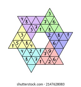 Colorful unusual hexagon star sudoku vector illustration