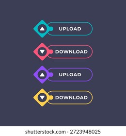 Colorful Upload and Download Button Set Dark Mode UI