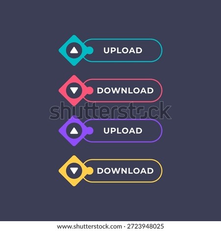 Colorful Upload and Download Button Set Dark Mode UI