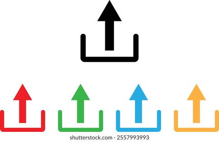 Colorful upload icon set in different colors . Arrow upload icon . Vector illustration
