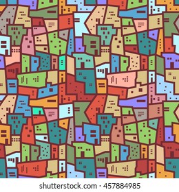 Colorful urban seamless pattern. Geometric vector texture in flat style.