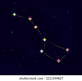 ursa mayor colorida y espacio lleno de estrellas coloridas; diseño vectorial para impresiones de moda y afiches, pegatina