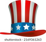 Colorful USA American Flag wrapped magic top hat with United State stars around 3D vector graphic designs