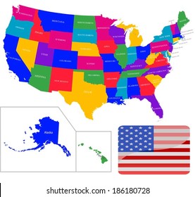 Colorful USA map with states 