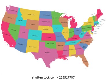 Colorful USA map with states 