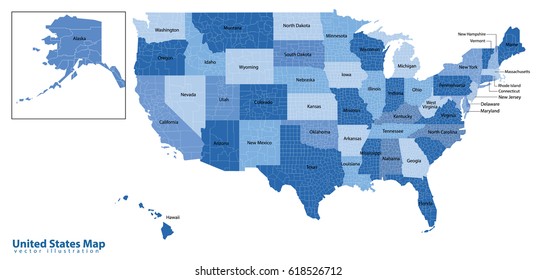 Colorful USA map with states 