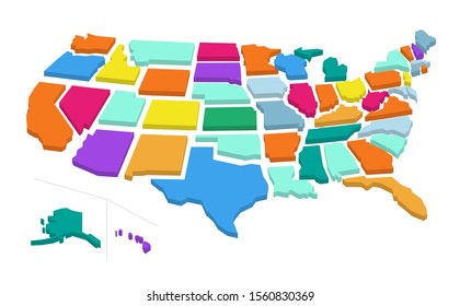 Colorful usa map with states being separated. Vector illustration isolated on white background