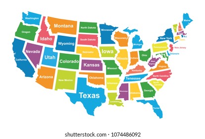 Colorful USA Map With States. Vector Illustration