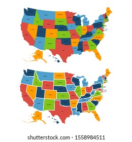 Colorful USA map with states. Vector illustration