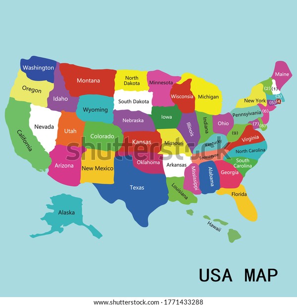 Colorful Usa Map States Vector Stock Vector Royalty Free 1771433288 Shutterstock 9736