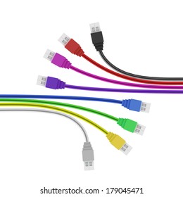 Colorful USB Plugs isolated on white. Vector