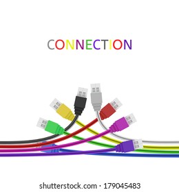 Colorful USB Plugs isolated on white. Vector