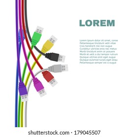 Colorful USB Plugs isolated on white. Vector