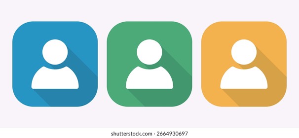 Ícones coloridos do usuário representando perfis digitais, botões de contato e contas de mídia social