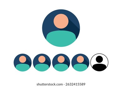 Colorful user profile icons for web and mobile applications with long shadow effect.
