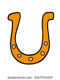 Colorful U-shaped horseshoe object with decorative elements used for visuals or designs