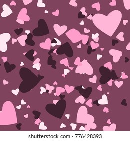 Colorful valentine. Abstraction with hearts. Background with hearts. Colorful valentine. Colorful hearts of different sizes on a purple background. Beautiful Postcard. Placer of colorful hearts.