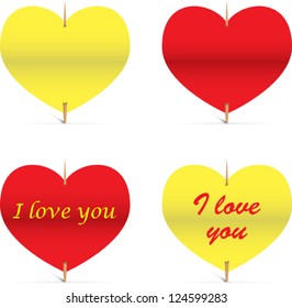 Colorful Valentine Day heart notepapers on toothpicks. Vector illustration