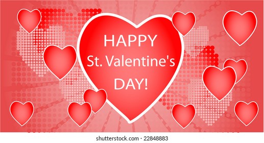 colorful valentines card design of hearts and halftone