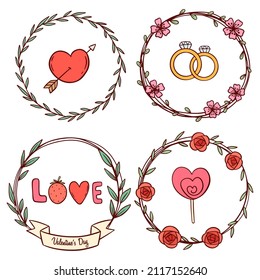 colorful valentine's day floral frame on white background