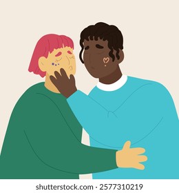 Colorful Valentine's Day gender-diverse cute couples. Hand drawn LGBTQ concept in modern flat vector illustration style.