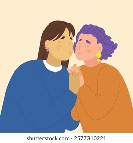 Colorful Valentine's Day gender-diverse cute couples. Hand drawn LGBTQ concept in modern flat vector illustration style.