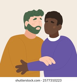 Colorful Valentine's Day gender-diverse cute couples. Hand drawn LGBTQ concept in modern flat vector illustration style.