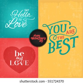 Colorful Valentine's Day Typography Design Elements for Greeting Cards in Vintage Style 