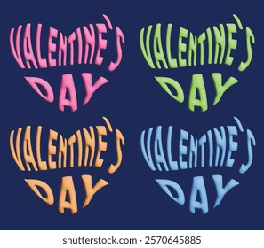 Colorful Valentine's Day Typography in Heart Shapes Pink, Green, Orange, Blue – Playful and Modern Vector Text Design