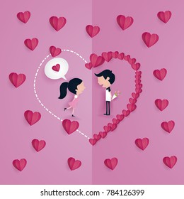 Colorful Valentine's day vector illustration using paper cut style
