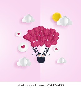 Colorful Valentine's day vector illustration using paper cut style