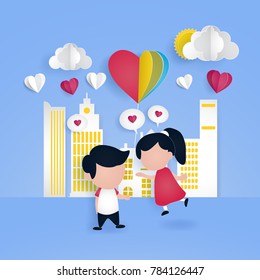 Colorful Valentine's day vector illustration using paper cut style