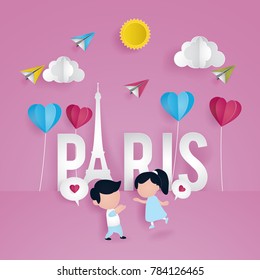 Colorful Valentine's day vector illustration using paper cut style