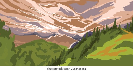 Colorful valley in the middle of the sunset 