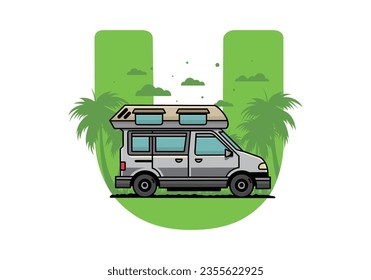 Colorful Van camper illustration badge design