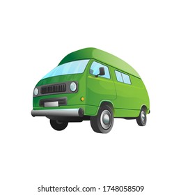 the colorful van is green. Volume in the flat style. Isolated vector image of a van on a white background. you can use it as an icon or logo in ads for food or product delivery