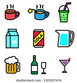 Colorful of variety drink icon on white background
