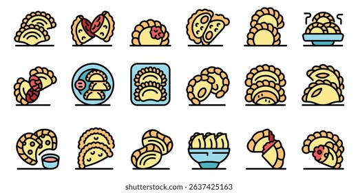 Colorful variety of dumplings and pastries in playful cartoon style