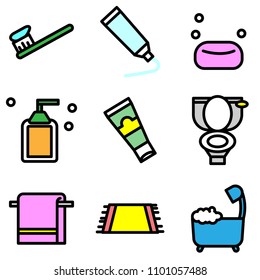 Colorful of variety equipment in toilet on white background
