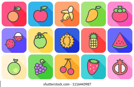 Colorful of variety fruit icon with flat icon and long shadow concept on white background