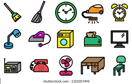 Colorful of variety household icon on white background