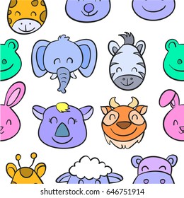Colorful various animal doodle style vector illustration