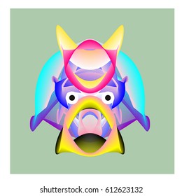 Colorful and Various Animal Face Illustration Icon for wallpaper Background. Dynamic flux Effect design. Abstract  Vector Cartoon Monster Character Icon Head Design. Modern and Techno Style Pattern.