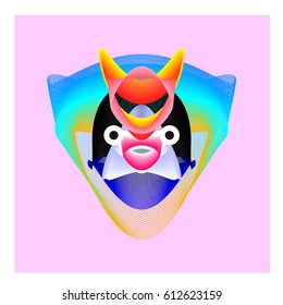 Colorful and Various Animal Face Illustration Icon for wallpaper Background. Dynamic flux Effect design. Abstract  Vector Cartoon Monster Character Icon Head Design. Modern and Techno Style Pattern.