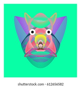 Colorful and Various Animal Face Illustration Icon for wallpaper Background. Dynamic flux Effect design. Abstract  Vector Cartoon Monster Character Icon Head Design. Modern and Techno Style Pattern.