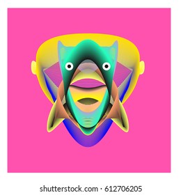 Colorful and Various Animal Face Illustration Icon for wallpaper Background. Dynamic flux Effect design. Abstract  Vector Cartoon Monster Character Icon Head Design. Modern and Techno Style Pattern.