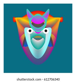 Colorful and Various Animal Face Illustration Icon for wallpaper Background. Dynamic flux Effect design. Abstract  Vector Cartoon Monster Character Icon Head Design. Modern and Techno Style Pattern.