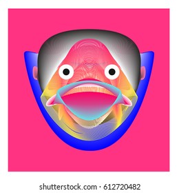 Colorful and Various Animal Face Illustration Icon for wallpaper Background. Dynamic flux Effect design. Abstract  Vector Cartoon Monster Character Icon Head Design. Modern and Techno Style Pattern.